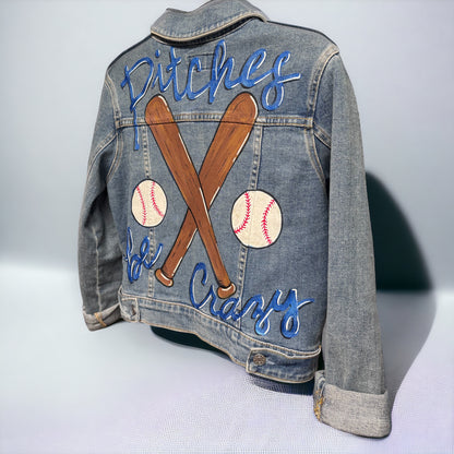 Pitches Be Crazy! Unique Hand-Painted Baseball Jean Jacket ⚾️