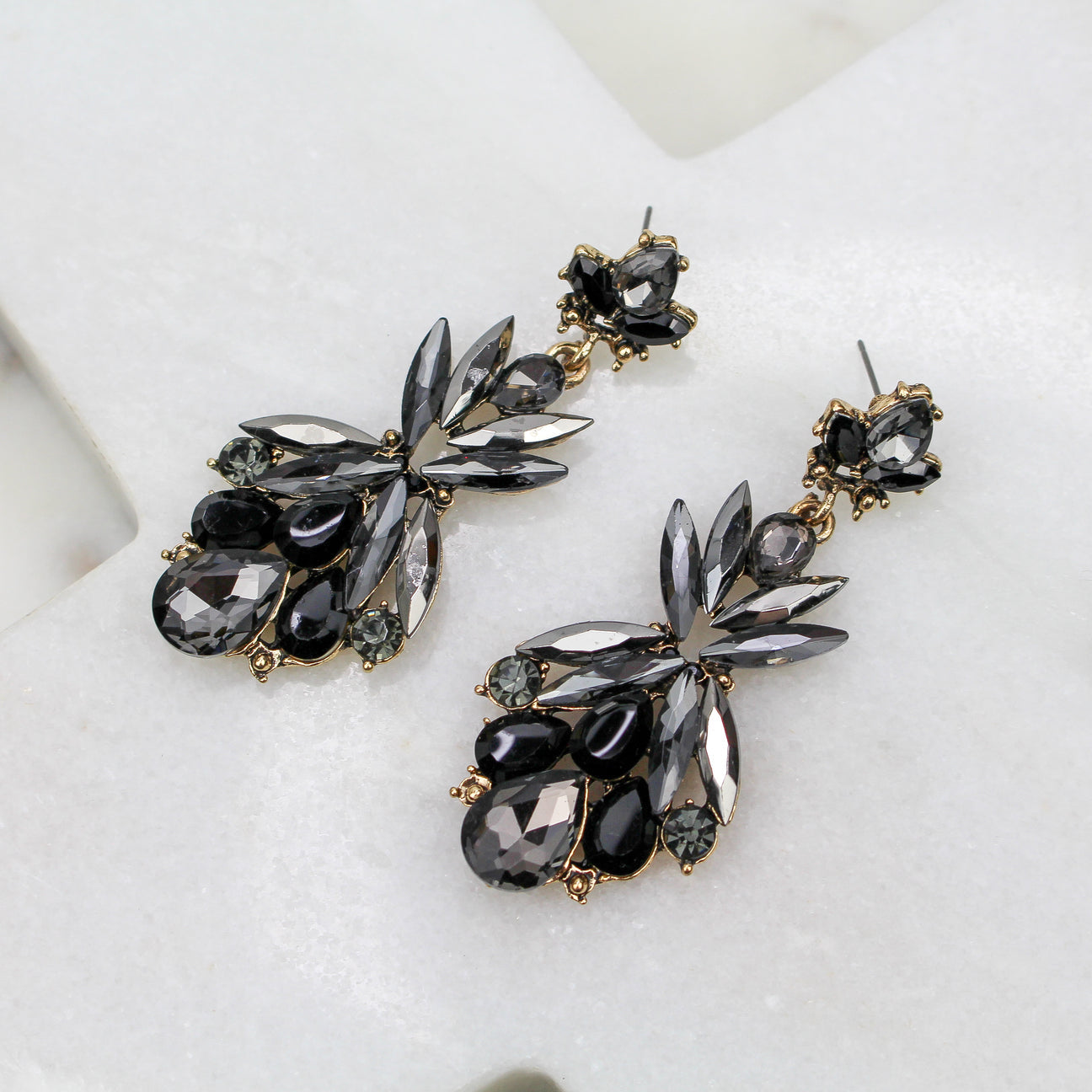 Elegant Black and Gray Dangle Rhinestone Earrings