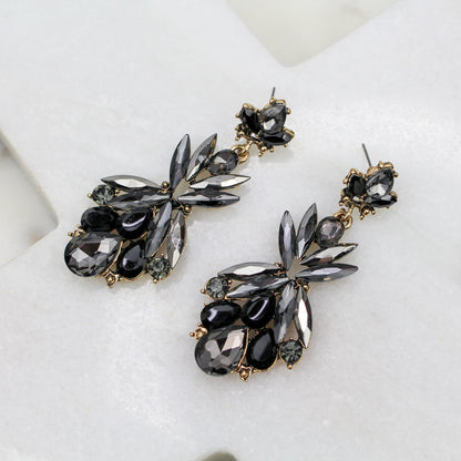 Elegant Black and Gray Dangle Rhinestone Earrings