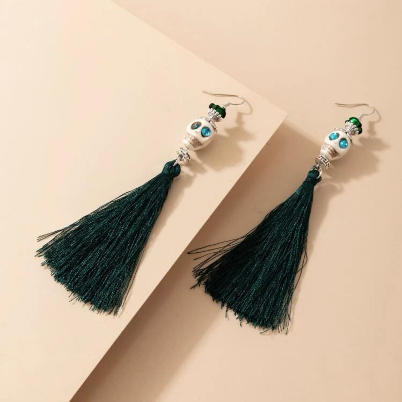 Skull Earrings - Halloween Jewelry, Skull Tassel, Halloween Accessories, Trick or Treat, Halloween Costume - Rhythms of Grace Creative