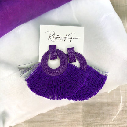 Purple Tassel Earrings - Purple Rhinestones, Rhinestone Accessories, Purple Earrings, Lavender Earrings; Purple Accessories - Rhythms of Grace Creative
