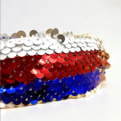 Patriotic Sequin Headband | Red, White & Blue Statement Accessory