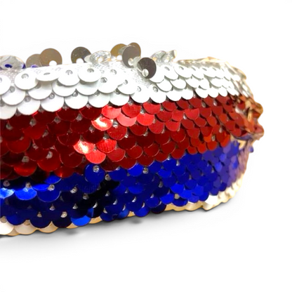 Patriotic Sequin Headband | Red, White & Blue Statement Accessory