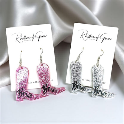 Boot Scootin' Bride Earrings: Saddle Up for Your Bachelorette Bash!