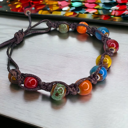 Vibrant Vibes: Adjustable Boho Chic Glass Beaded Bracelet!