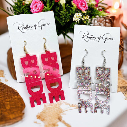 Dazzle in Glitter! Sparkling Bride Dangle Earrings in Hot Pink & Rainbow!