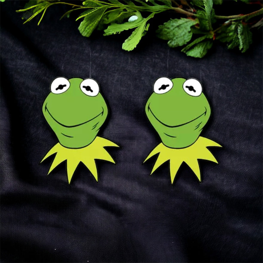 Kermit Earrings - Frog Earrings, Frog Prince, Frog Jewelry, Frog Accessories, Tadpole, Over the Rainbow, Amphibian, Toad Earrings - Rhythms of Grace Creative