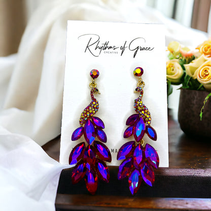 Radiant Peacock Glam Earrings – Feather Your Style with Sparkle!