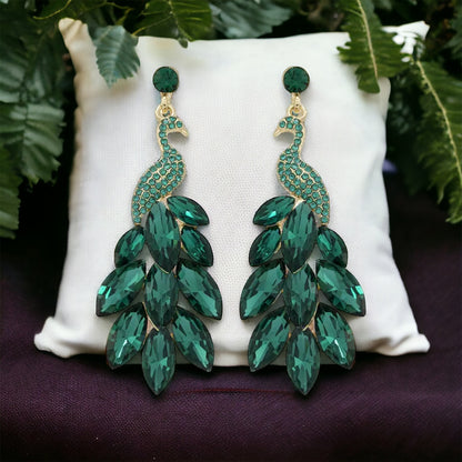 Radiant Peacock Glam Earrings – Feather Your Style with Sparkle!