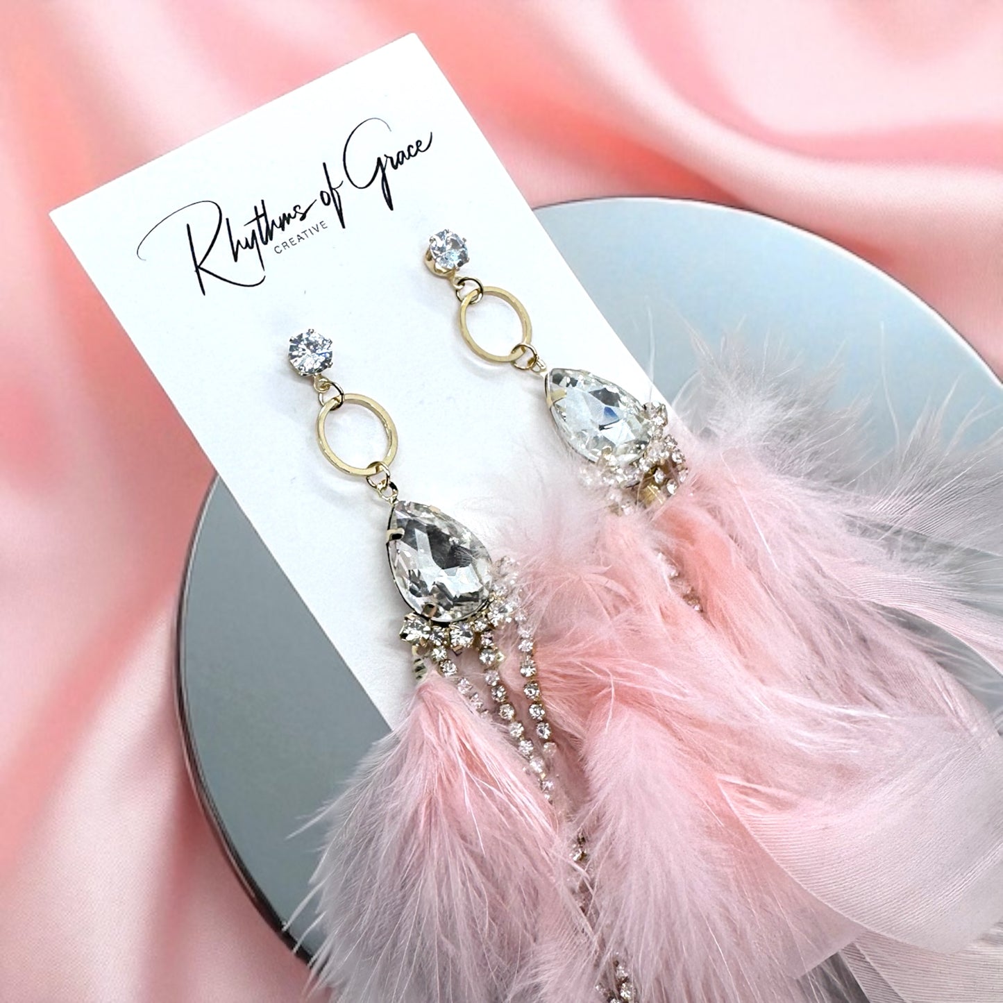 Dreamy Pink Feather Earrings – Rhinestone Dangles for Boho Queens
