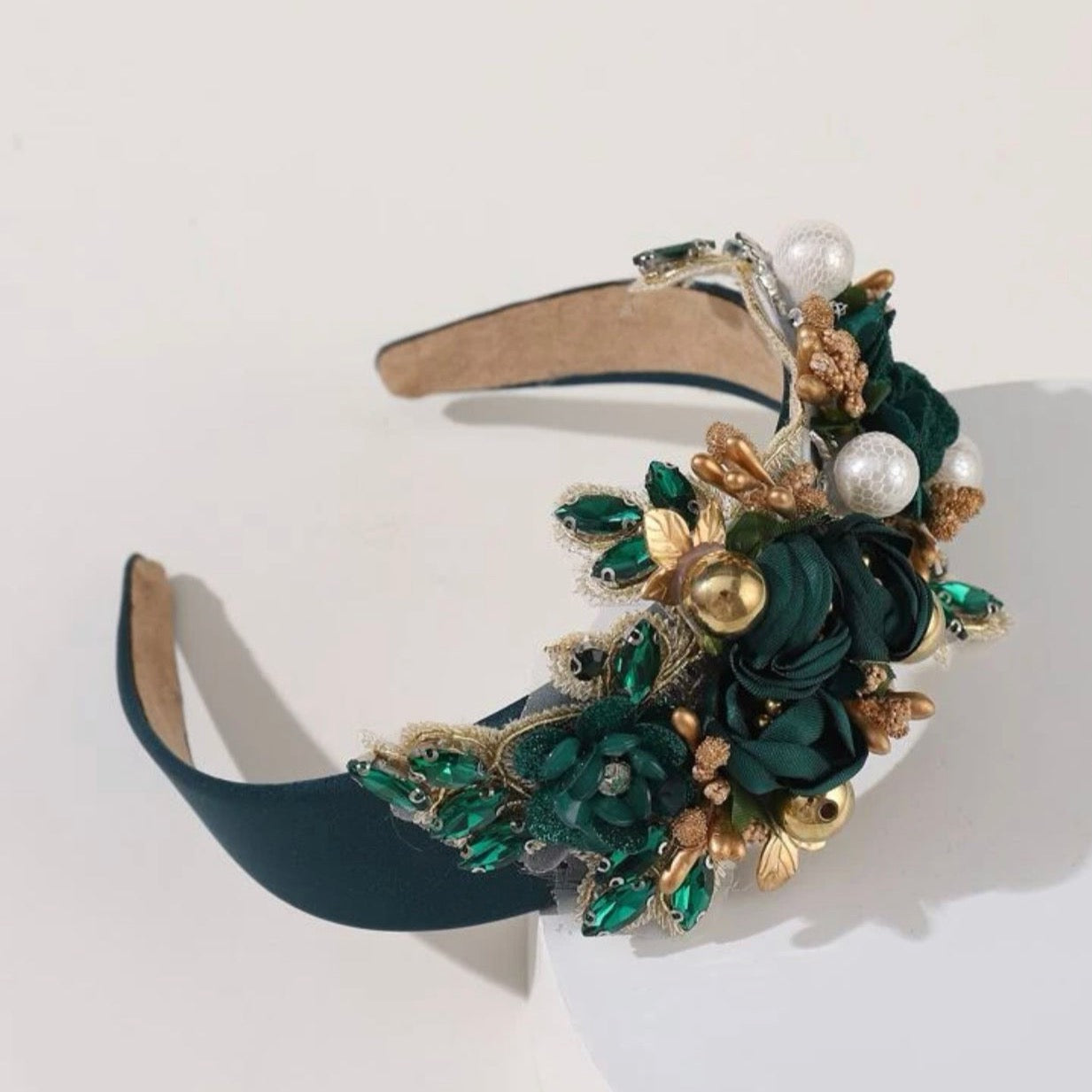 Festive Floral Headband - Handmade Headpiece, Rhinestone Headband, Holiday Headpiece, Beaded Headband - Rhythms of Grace Creative
