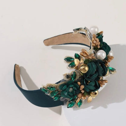 Festive Floral Headband - Handmade Headpiece, Rhinestone Headband, Holiday Headpiece, Beaded Headband - Rhythms of Grace Creative