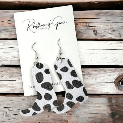 Western Chic Cow Print Boot Dangle Earrings - Unique Fashion Statement