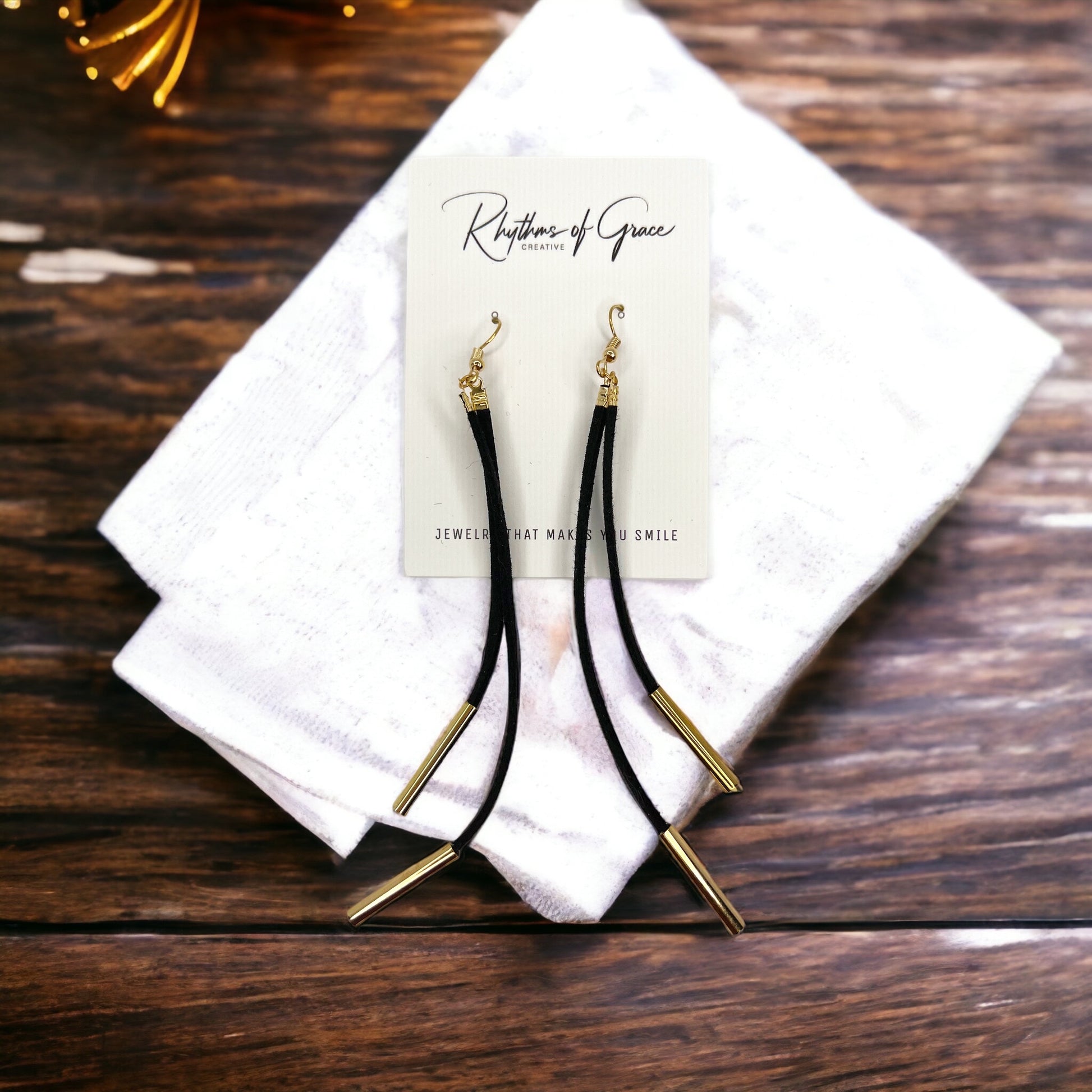 Black Fringe Earrrings - Black and Gold, Friendship Gift, Black Earrings, Dangle Earrings - Rhythms of Grace Creative