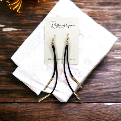 Black Fringe Earrrings - Black and Gold, Friendship Gift, Black Earrings, Dangle Earrings - Rhythms of Grace Creative