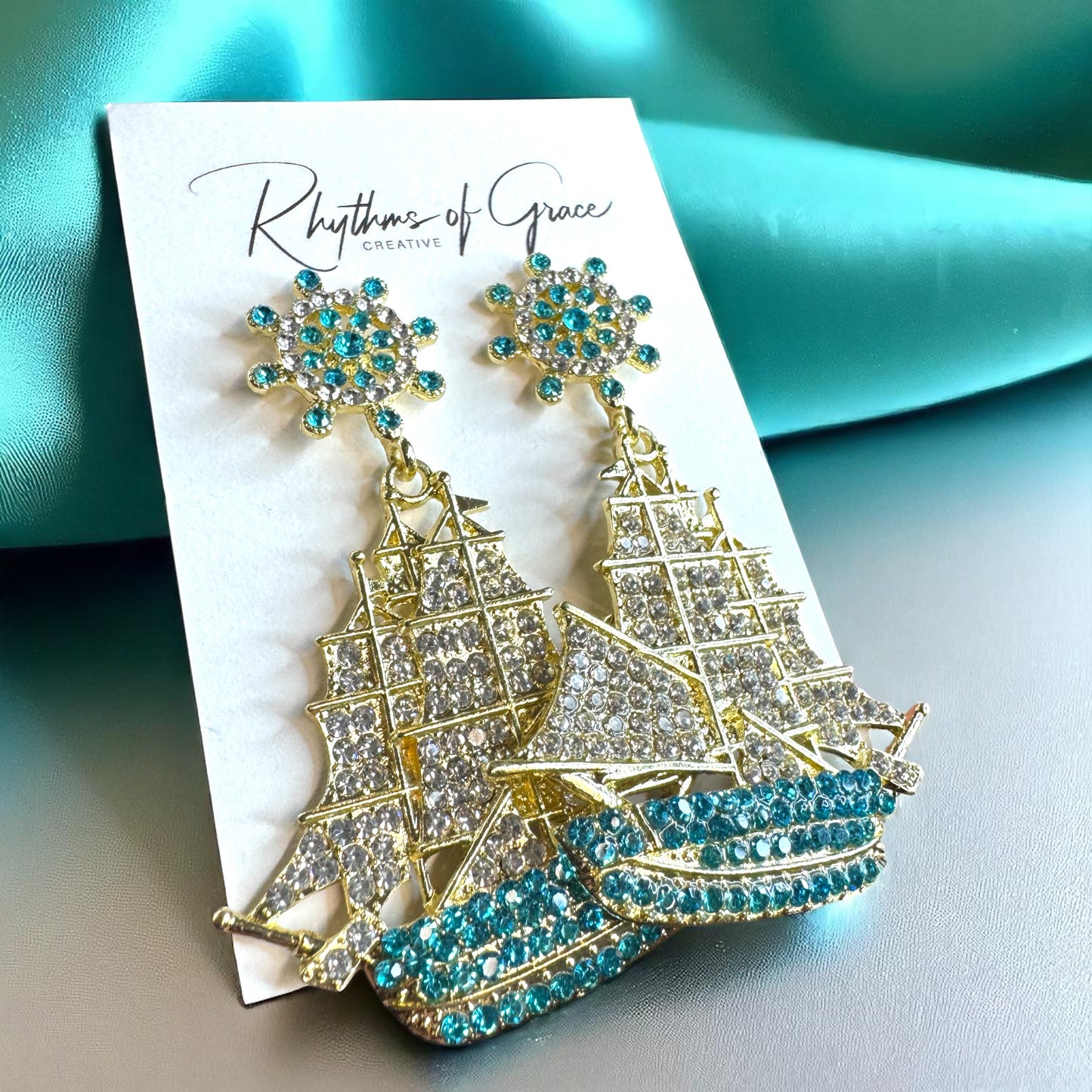 Sail Away in Style: Rhinestone Sailboat Dangle Earrings