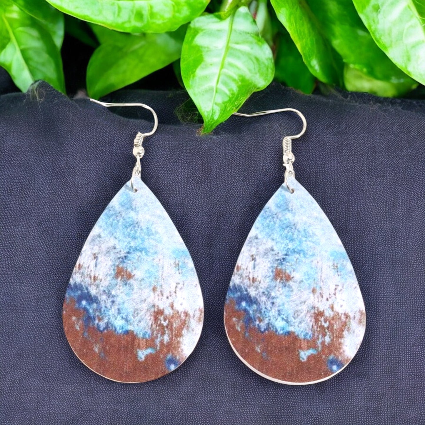 Chic Teardrop Dangle Earrings: Blue, White & Brown Delight