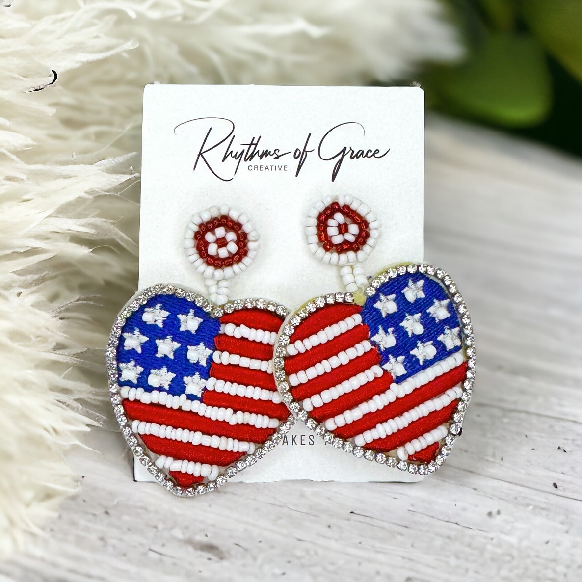 Patriotic Beaded Dangle Earrings - Fourth of July Stars and Stripes