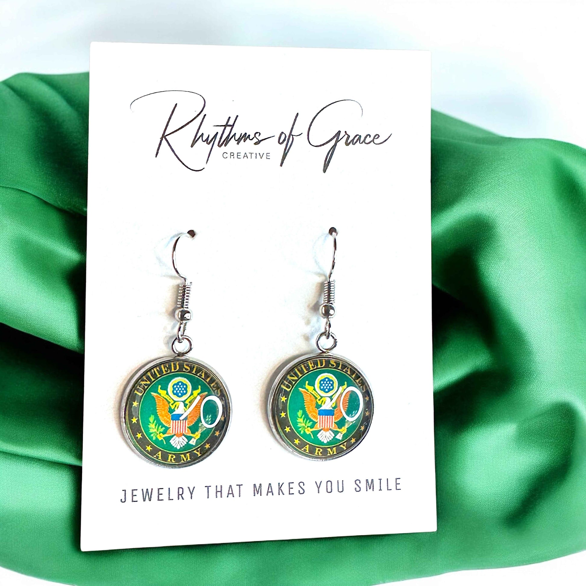 Military Mom Marvels: Army Cabochon Dangle Earrings!