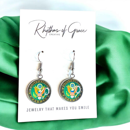 Military Mom Marvels: Army Cabochon Dangle Earrings!