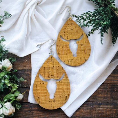 Western Teardrop Dangle Earrings with Bullhead Cutout - Rustic Charm