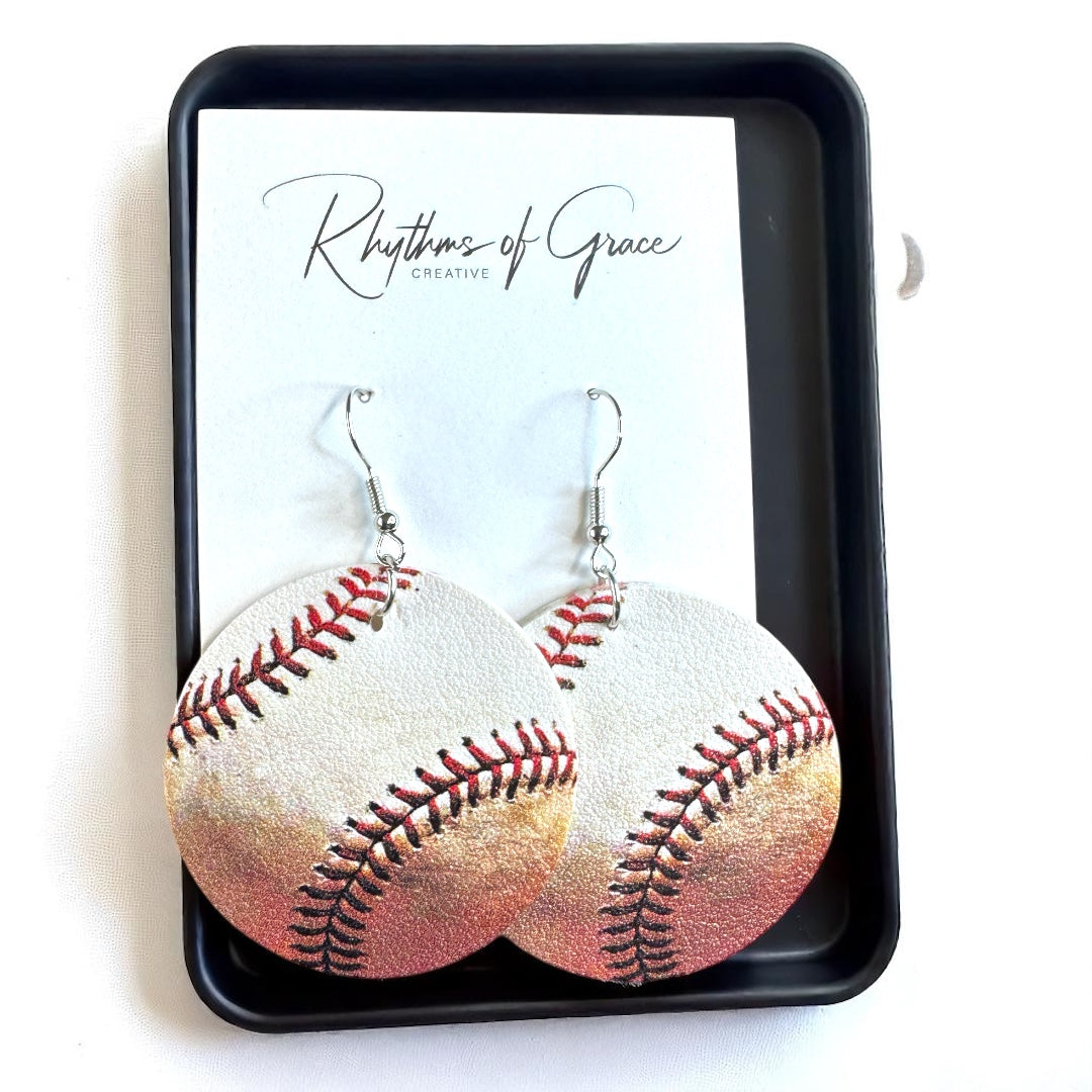 Home Run Style: Realistic Baseball Dangle Earrings!