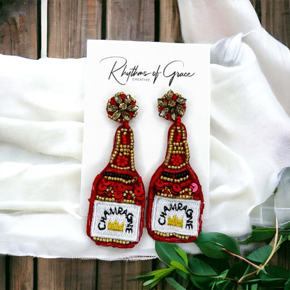 Beaded Champagne Earrings - Pop the Style! 🥂