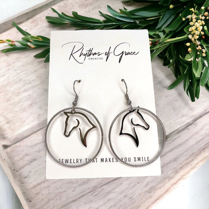 Gallop into Elegance: Stunning Horse Dangle Earrings - Rhythms of Grace Creative