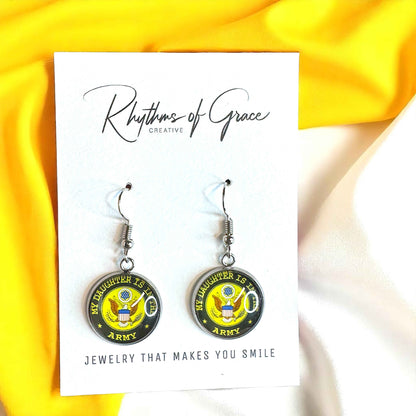 Military Mom Marvels: Army Cabochon Dangle Earrings!