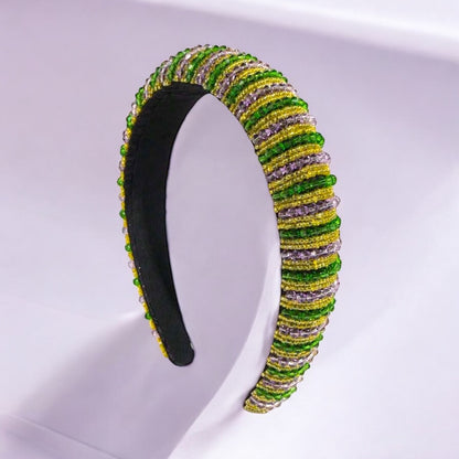 Beaded Mardi Gras Headband - Vibrant Purple, Green, & Gold 💜💚💛