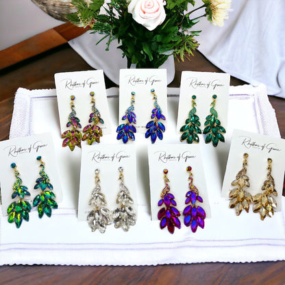 Radiant Peacock Glam Earrings – Feather Your Style with Sparkle!
