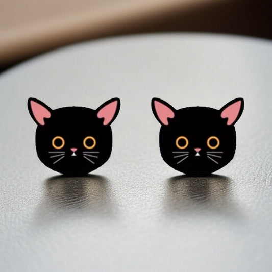 Charming Cartoon Black Cat Stud Earrings - Purr-fect Petite Whimsy!