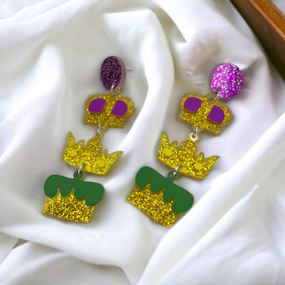 Mardi Gras Crown Dangle Earrings – Celebrate Like Royalty! - Rhythms of Grace Creative