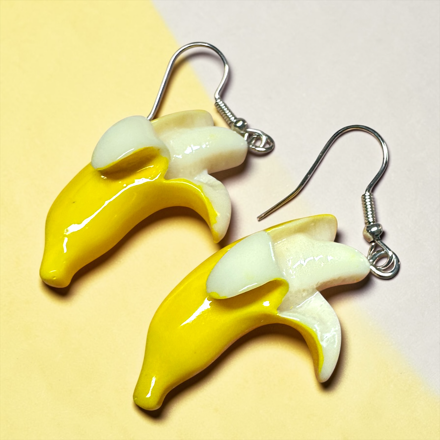 Peeled Banana Dangle Earrings | Savannah Bananas Inspired Jewelry | Fun Acrylic Statement Earrings | Lightweight Fruit Earrings