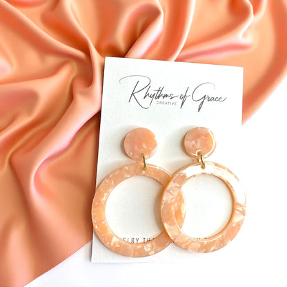 Peach Marbled Acrylic Dangle Earrings - Handmade Chic!