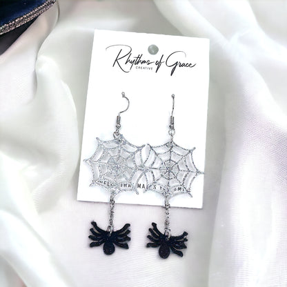 Whimsical Spider Web Dangle Earrings - Sparkle Your Style!