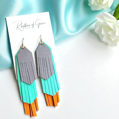 Tri-Colored Fringe Leather Dangle Earrings – Bold, Western & Totally WOW