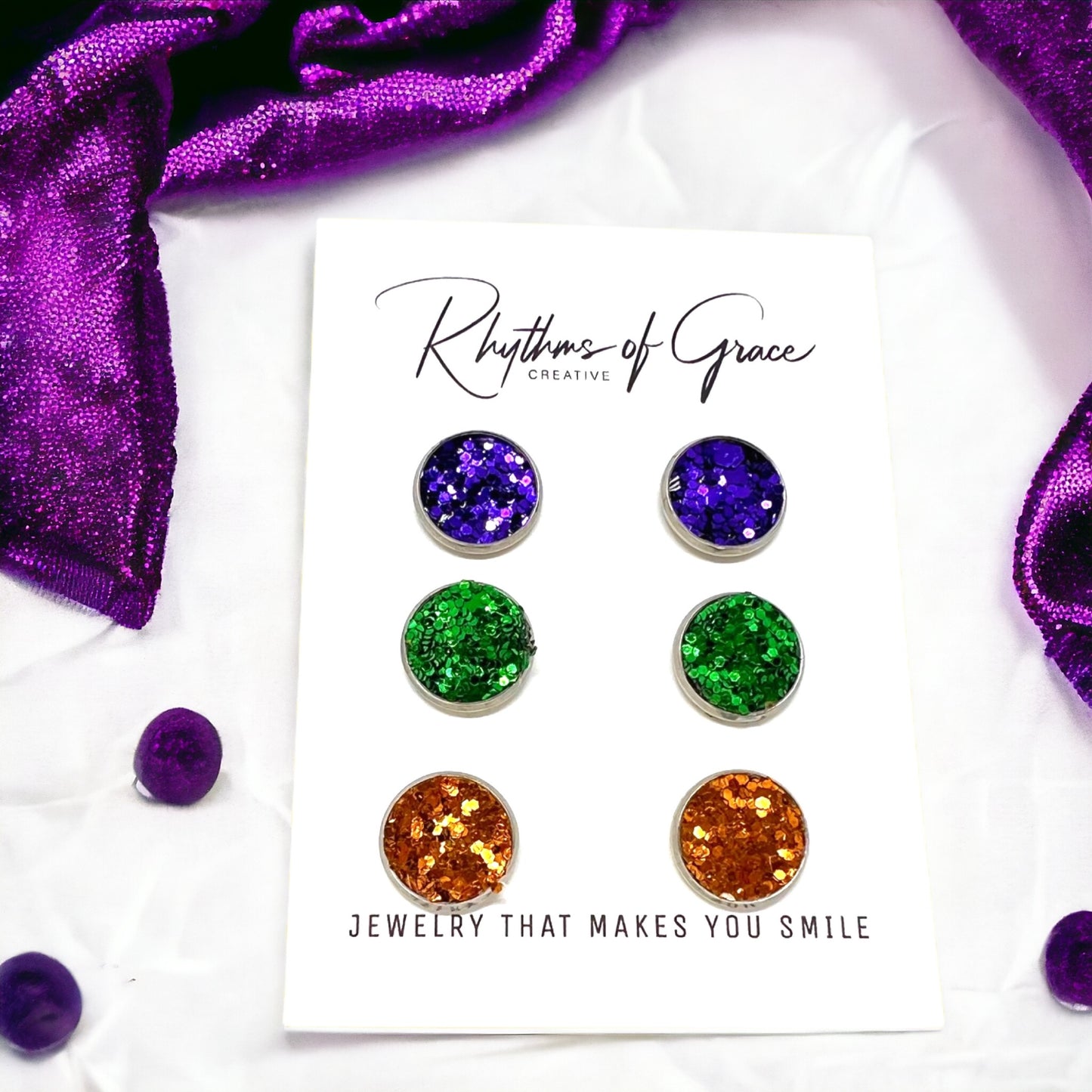 Sparkle & Shine: Mardi Gras Trio of Stud Earrings! - Rhythms of Grace Creative