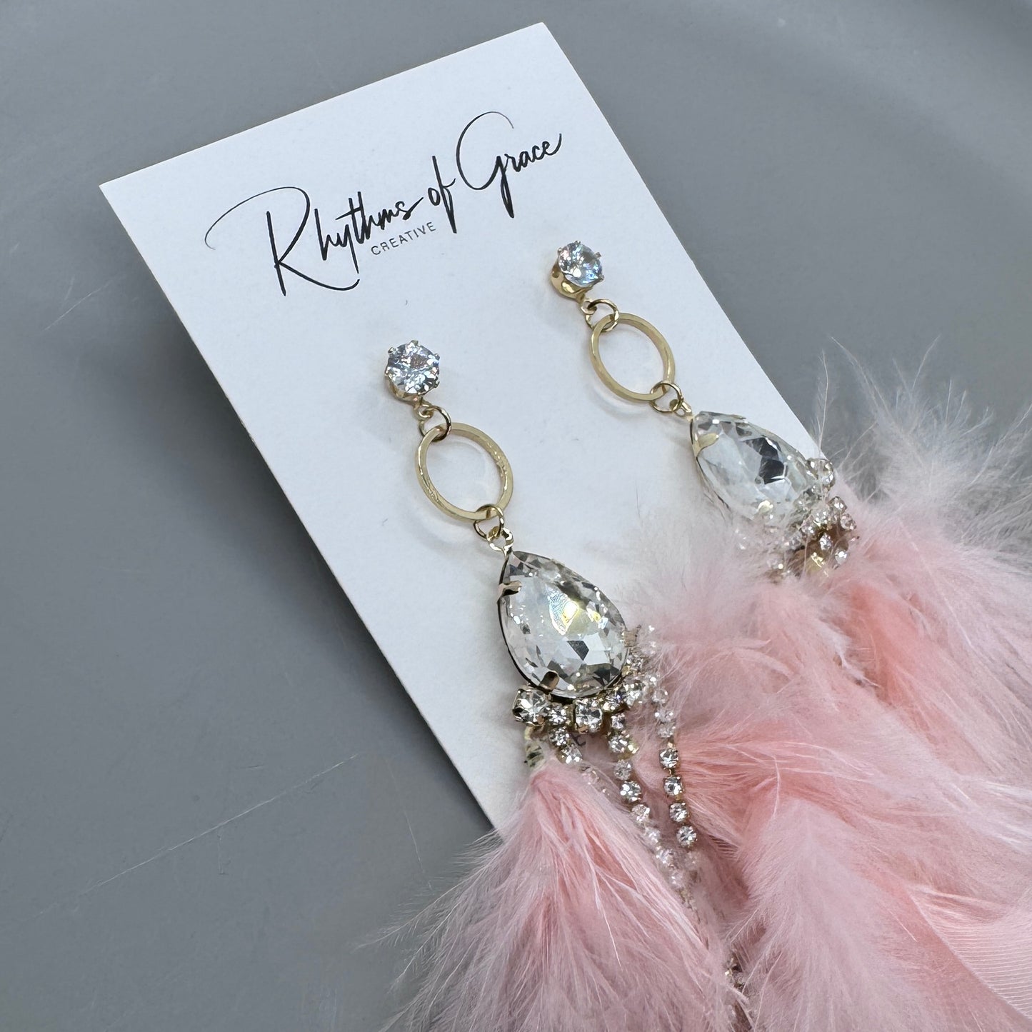 Dreamy Pink Feather Earrings – Rhinestone Dangles for Boho Queens