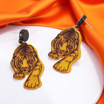 Fierce Tiger Earrings – Mirrored Acrylic Statement Dangles