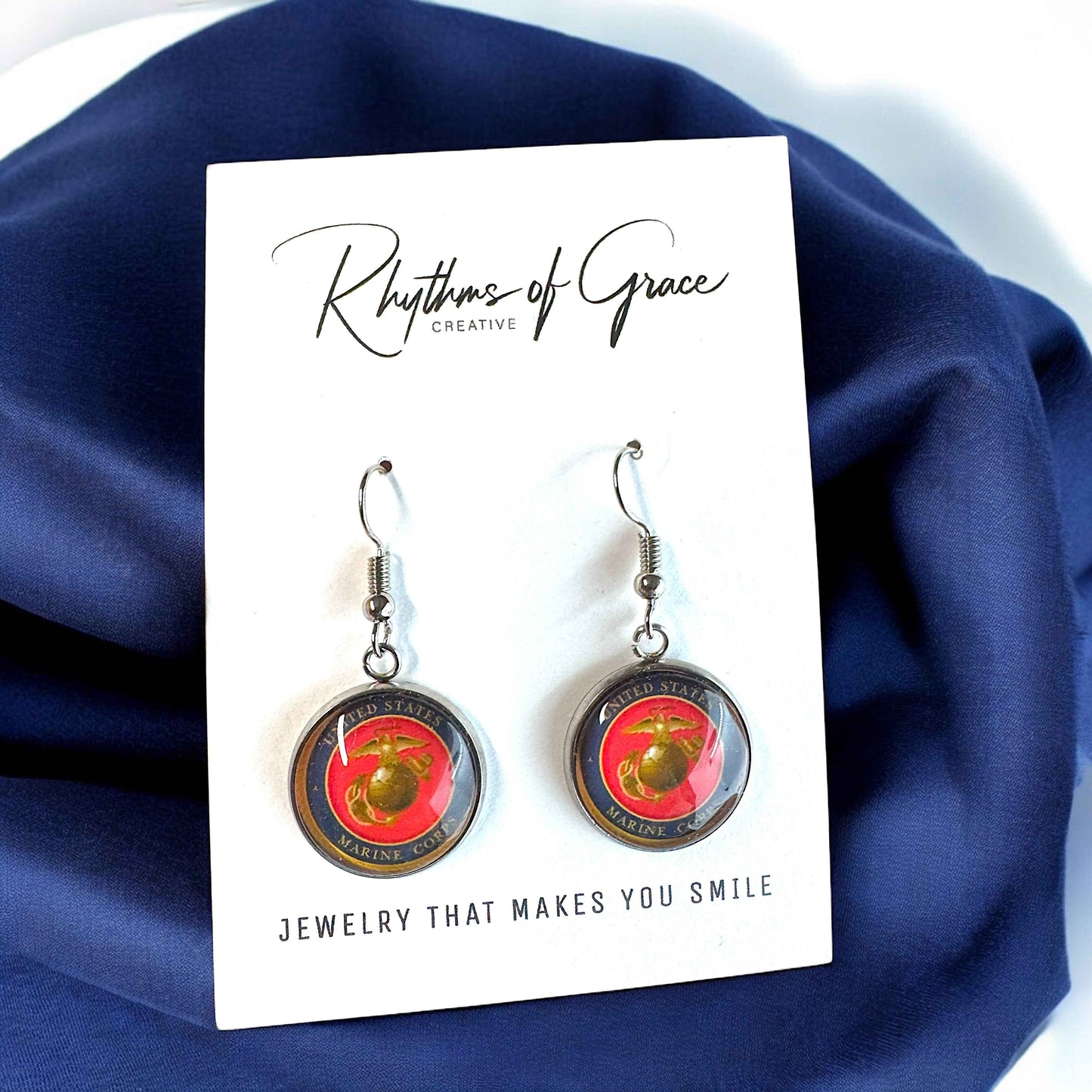 Military Mom Marvels: Marines Cabochon Dangle Earrings!
