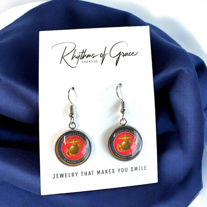 Military Mom Marvels: Marines Cabochon Dangle Earrings!