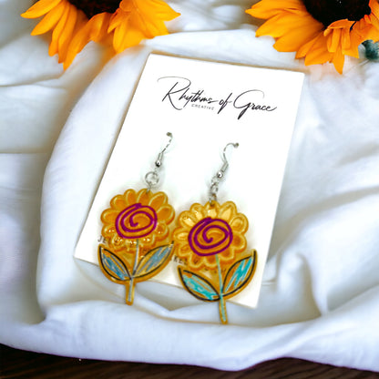 Bloom & Shine: Vibrant Flower Dangle Earrings!