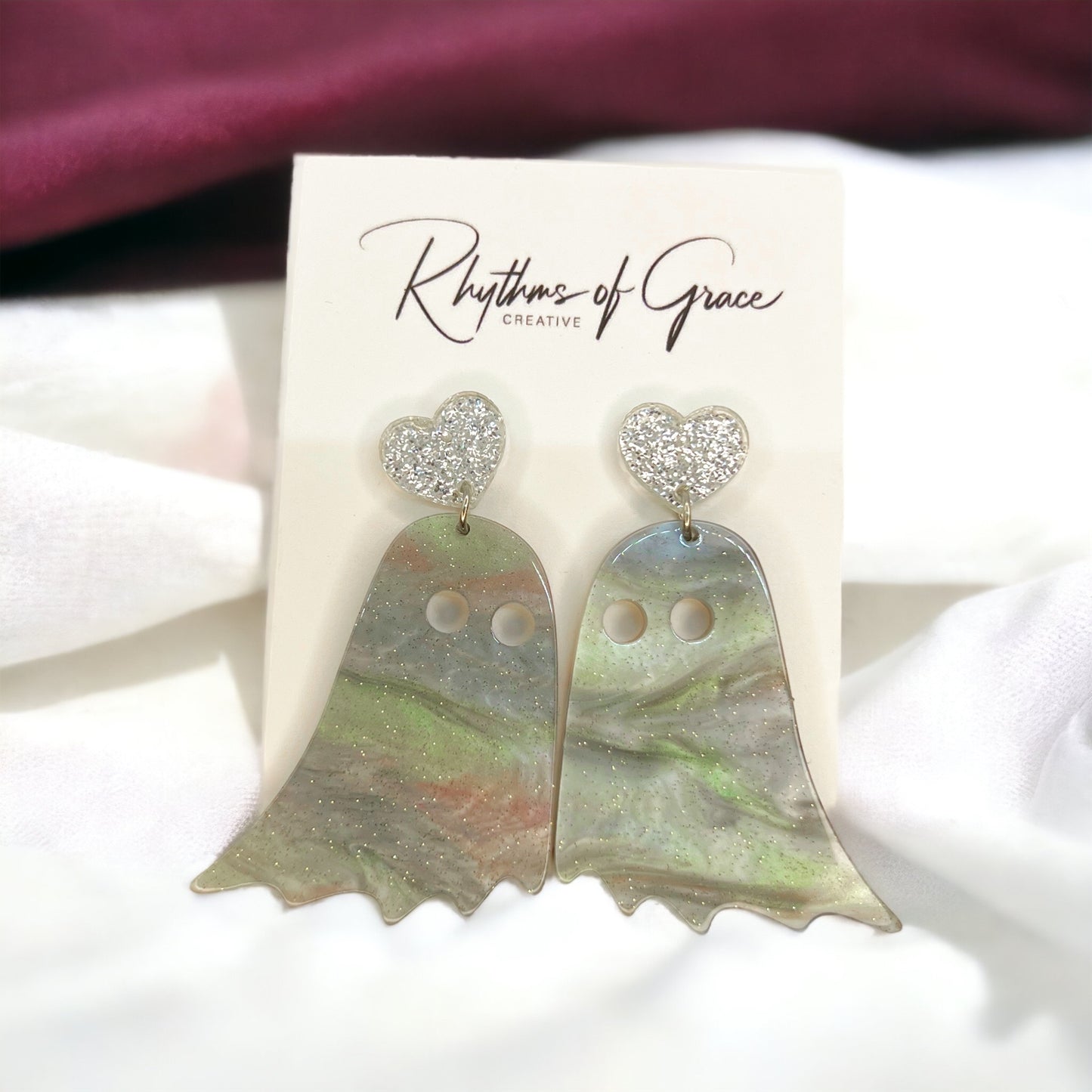 Ghost Earrings - Halloween Jewelry, Halloween Studs, Halloween Accessories, Trick or Treat, Ghost Earrings, Cute Ghost - Rhythms of Grace Creative