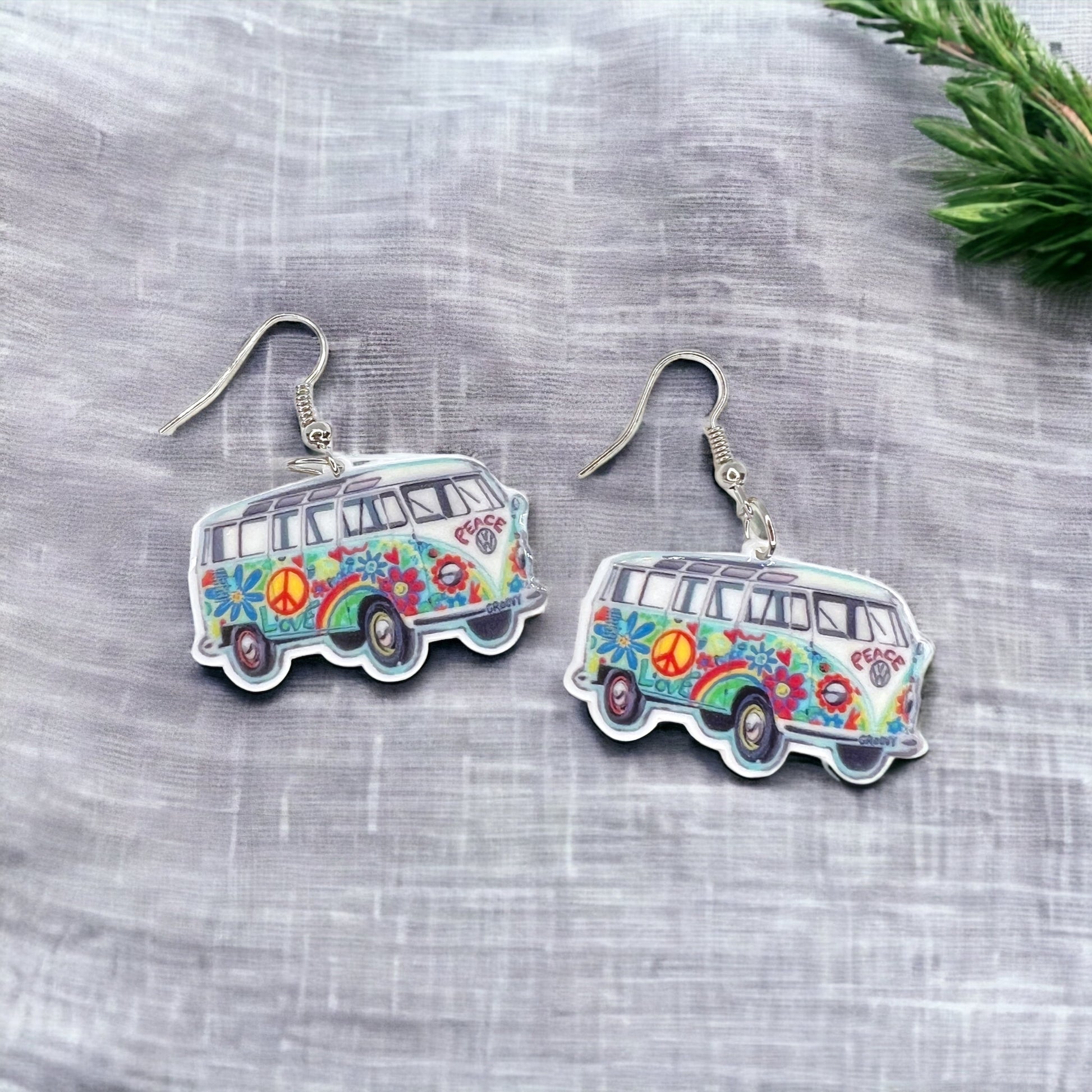 Hippie Van Earrings - Van Accessories, Roadtrip Earrings, Travel Accessories, Flower Power - Rhythms of Grace Creative