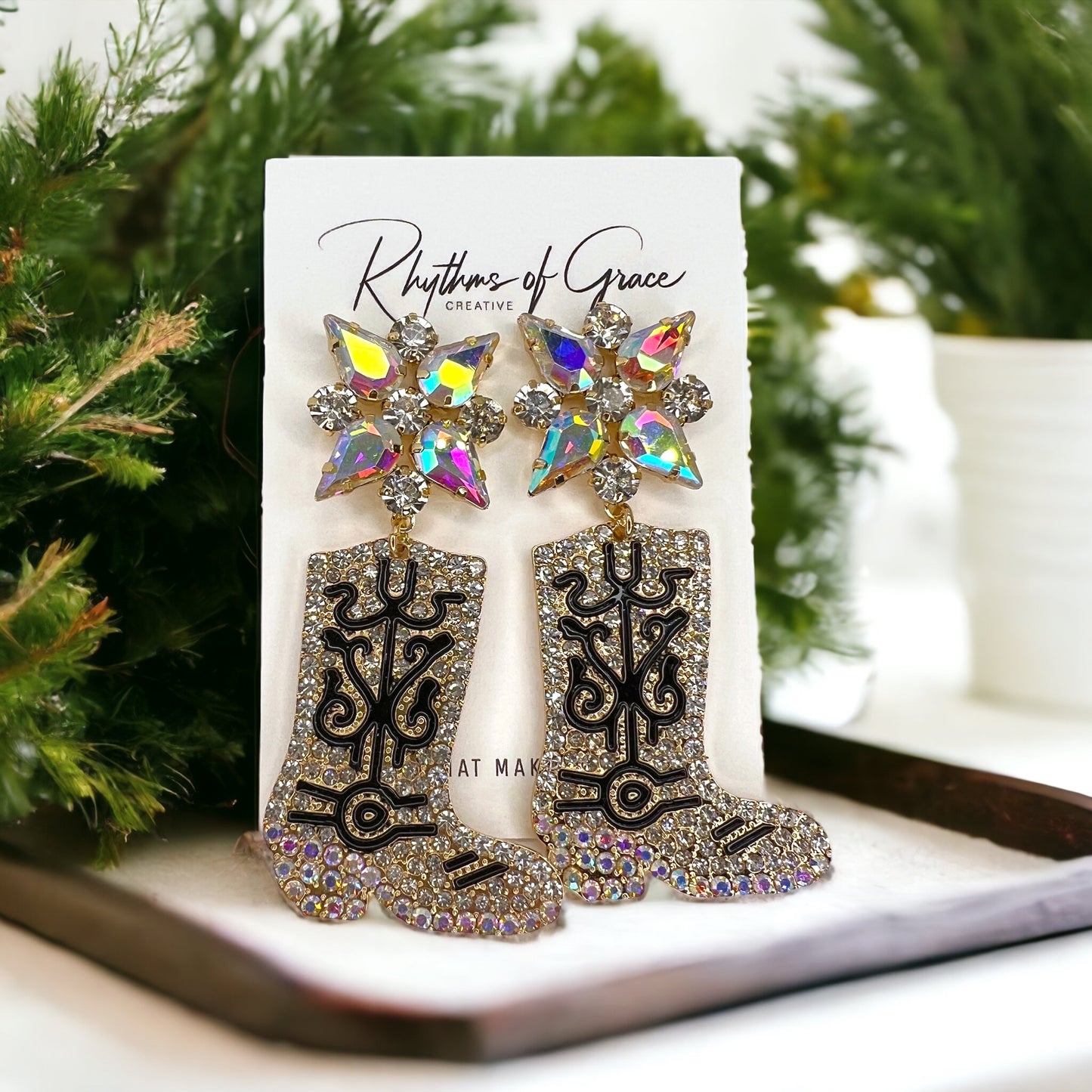 Rhinestone Boots Earrrings - Rodeo Earrings, Bachelorette Earrings, Bachelorette Accessories, Western Style - Rhythms of Grace Creative