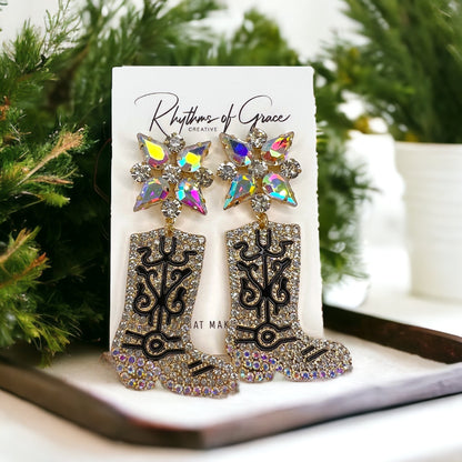 Rhinestone Boots Earrrings - Rodeo Earrings, Bachelorette Earrings, Bachelorette Accessories, Western Style - Rhythms of Grace Creative