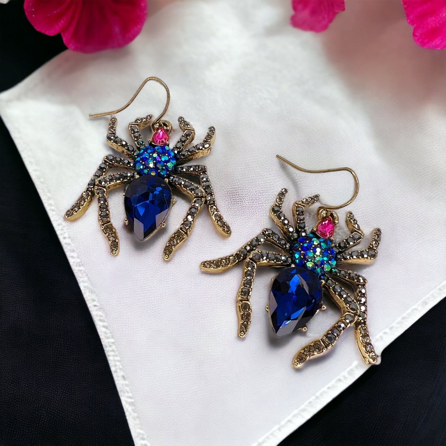 Spider Earrings - Halloween Earrings, Spider Accessories, Halloween Costume, Black Widow, Jeweled Spider - Rhythms of Grace Creative