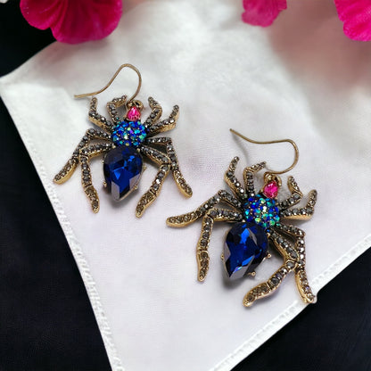 Spider Earrings - Halloween Earrings, Spider Accessories, Halloween Costume, Black Widow, Jeweled Spider - Rhythms of Grace Creative