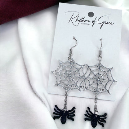 Whimsical Spider Web Dangle Earrings - Sparkle Your Style!